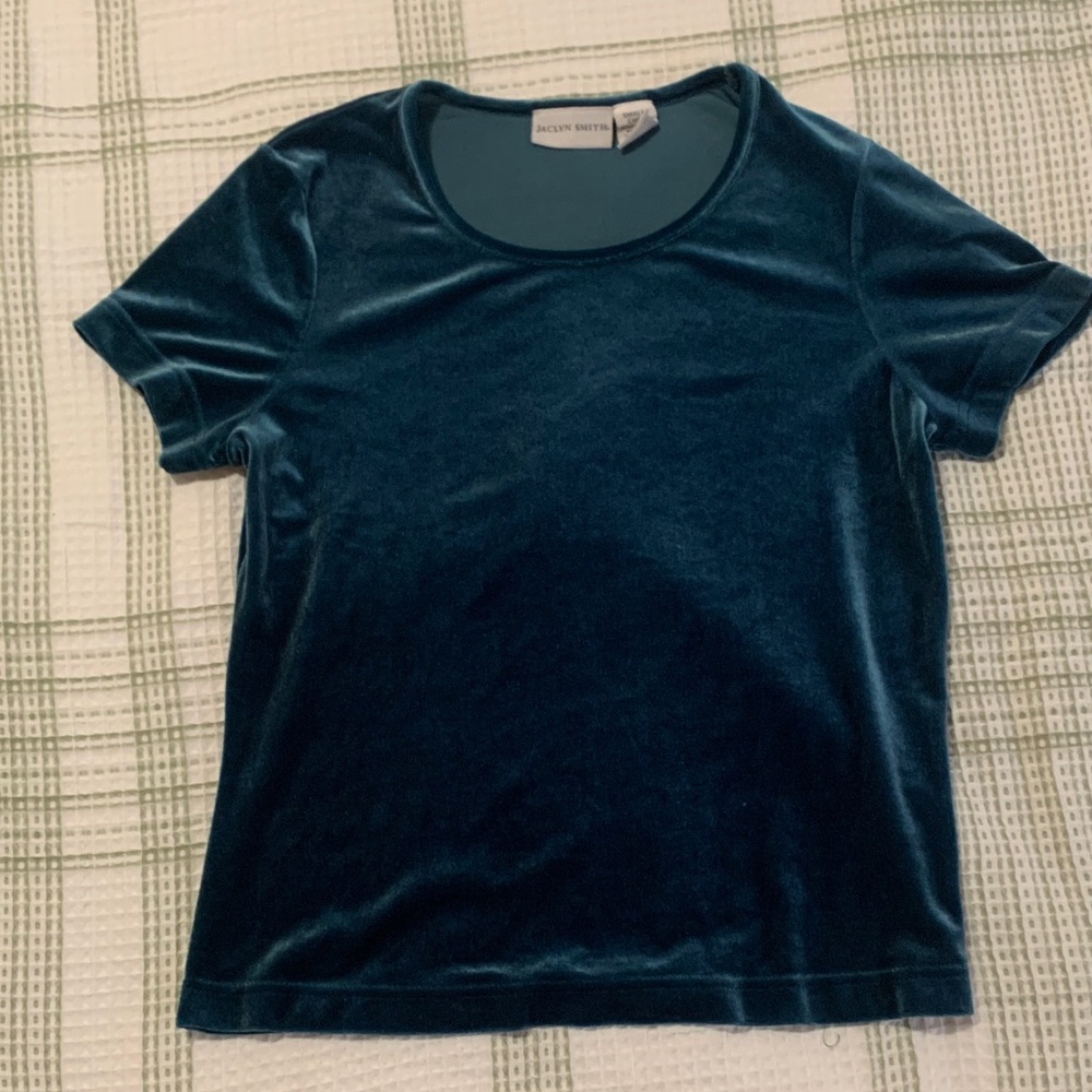 Jaclyn Smith Teal Velvet Short Sleeve Top